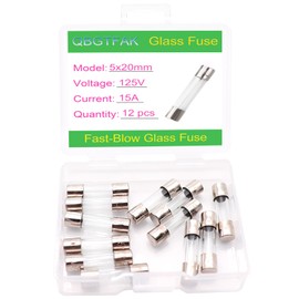 QBGTFAK 12 Pack F15AL125V 5x20 mm 125 V Christmas Light Fuses 0.2x0.78 Inch 15A amp 125 Volt Max Glass Fuses Replacement