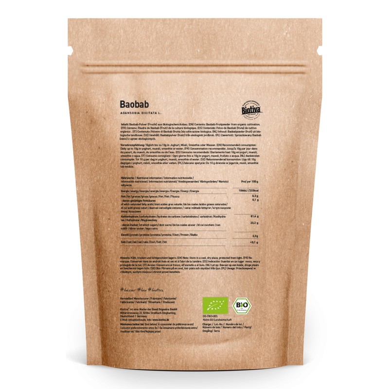 Baobab Organic Powder, 500 g, Biobaobab in Premium Organic Quality,