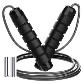Professional training skipping rope with weights, with Ball Bearing System, Adjustable Length Cable, Ergonomic Handles,Suitable for women, men and children. Adjustable foam handle. Steel skipping rope for fitness, black.