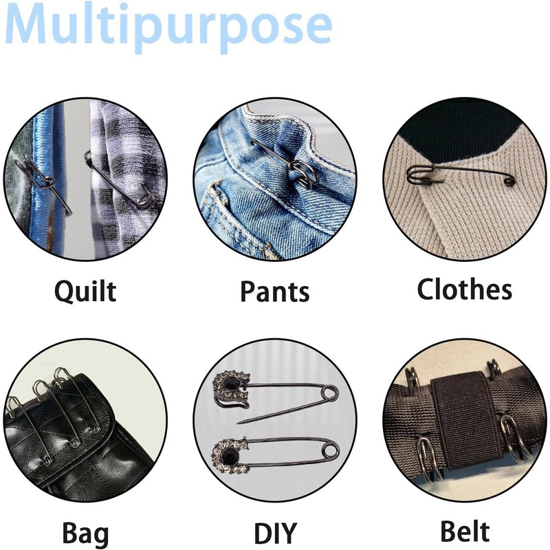 15Pcs Large Safety Pins, 3‘’ Heavy Duty Steel Safety Pins