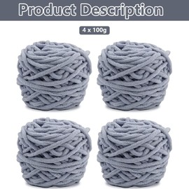 4 x 100g Knitting Wool Yarn Solid Color Knitting Yarn for Crochet for Yarn Projects Making DIY Crafts Scarves Hats Handmade Bags Blankets Sweaters (Light Grey)
