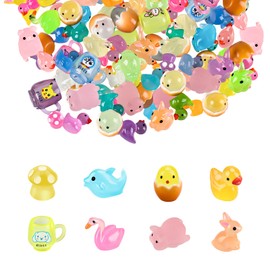 60 Pieces Mini Animal Luminous Resin Ducks Miniature Figures Small Ducks Mushrooms Swan Pig Dolphin Ducks Chicken Rabbit Miniature Figures for Garden Landscape Dollhouse Ornament DIY Craft Decorations