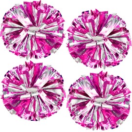 HOLENGS 4Pcs Upgraded 12inch Metallic Cheerleading Pom Poms, Cheerleader Pompoms Cheer Poms for Kids Adults, Cheering Squad Pompoms for School Sports Games Dance Party (Rose and Silver)