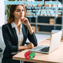 Wireless Mouse Cute Strawberry Shape Dual Mode (2.4G+Bluetooth) Lightweight Portable 3-button Silent Cordless Optical Mice, Ambidextrous for PC Tablet Laptop MacBook Girl Woman Children Gift(Red)