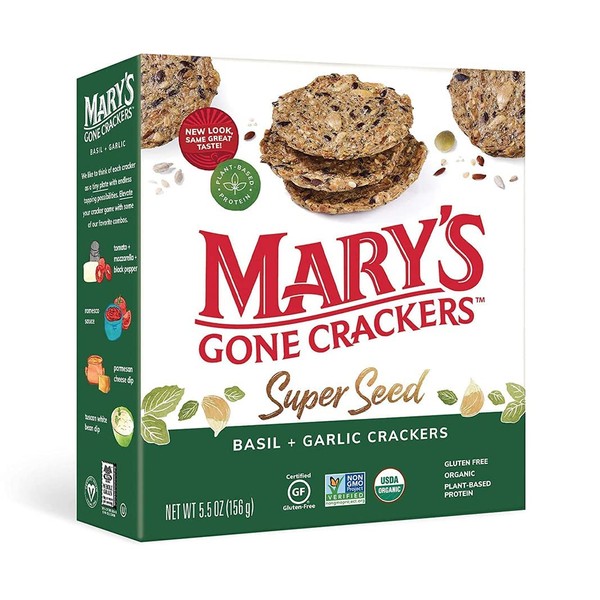 Mary's Gone Crackers Super Seed Crackers, Organic Plant Based Protein, Gluten Free, Basil & Garlic, 5.5 Ounce (Pack of 1)
