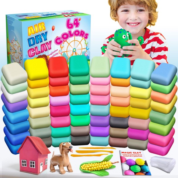 ESSENSON Air Dry Clay 64 Colors, Modeling Clay for Kids,