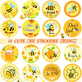 Teling 2 Rolls 1000 Pcs Summer Bee Theme Stickers Honey Bee Decal Sticker small Cute Yellow Bee Label Sticker 1 Inch Teacher Reward Encouraging Stickers for Kids Birthday Bee Party Favors, 16 Patterns