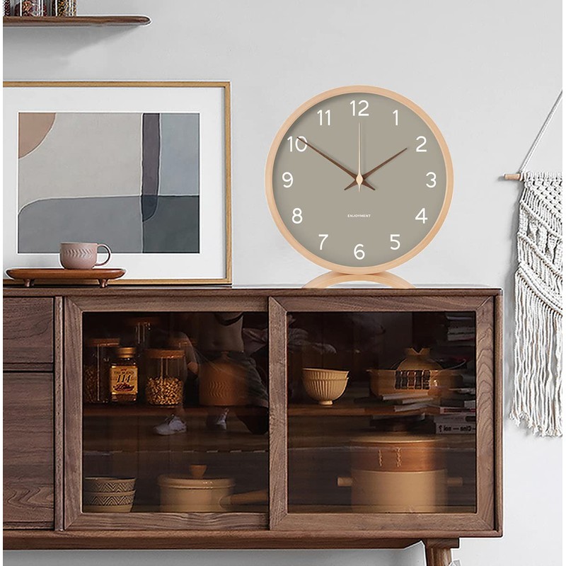 Maxspace Table Clock - 8 Inch Silent Non-Ticking Wooden Timepiece