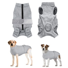 Eyein Dog Bodysuit After Op, Breathable, Soft Onesie for Dogs with Zip and Belt to Protect Wounds, E-Collar Alternative for Pets (Grey, XL)