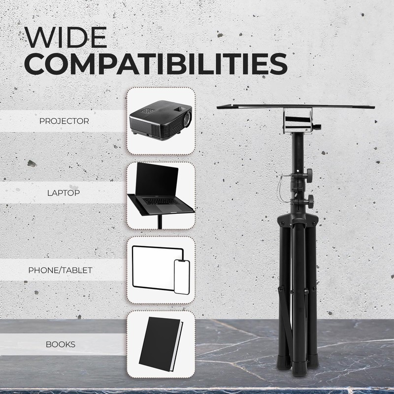 Flashpoint Projector Laptop Tripod Stand, Adjustable FoldableHeight, DJ Gear Holder,