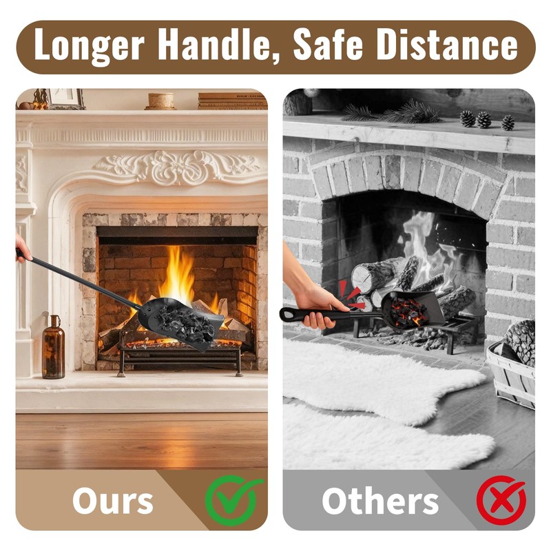 AMAGABELI Metal Fireplace Ash Shovel and Brush Set Accessories 32''