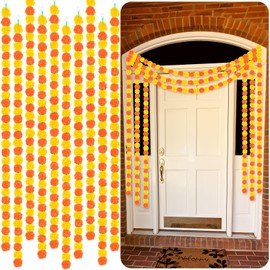 Yunsailing 10 Pcs 5 ft Marigold Garland Day of The Dead Artificial Marigold Flowers Garland for Wedding Indian Diwali Decoration, Dia De Los Muertos Decoration (Yellow and Orange)