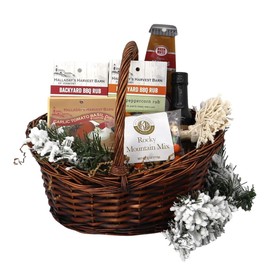 Gift Basket Village Happy Holidays For Him - A Holiday Gift Basket for Men with Meat and Cheese, Crackers, Seasoned Nuts, Snack Mix and Grilling Essentials, 7 pound