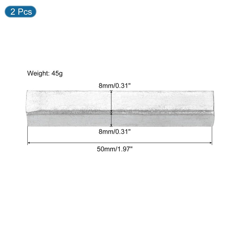 Sourcing Map 2Pcs Silver Iron Door Spindle Bar, 50mm Square