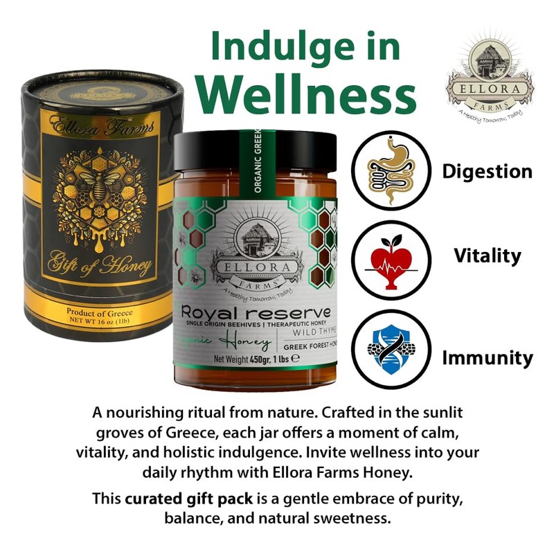 Ellora Farms Organic Greek Honey, Wild Thyme, Raw Unfiltered, Preservative