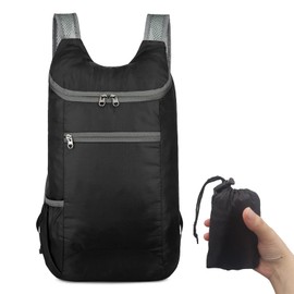 Foldable Backpack Small Rucksack Waterproof Sports Bag Daypack for Travel Hiking Walking Swimming Lightweight Backpack for Men Women (Black)