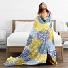 Abucaky Blue Yellow Navy Chrysanthemum Flowers Fleece Throw Blanket Ultra