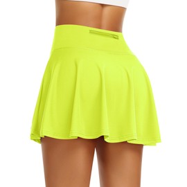 Falda plisada de tenis para mujer con pantalones cortos, faldas de golf atléticas con bolsillos de cintura alta para entrenamiento y correr, Amarillo, XS