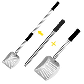 Stainless Steel Cat Litter Scoop with Extended Handle, 31.5 inch Long, Non-Slip Grip, Sturdy Mesh Scooper,Detachable Design