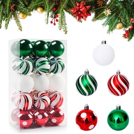 Pack of 30 Plastic Christmas Baubles, Christmas Bauble Ornaments, 6 cm Christmas Baubles, Tree Decorations, Christmas Tree Baubles Set for Christmas Decoration, Wedding, Birthday Party (Red, Green &