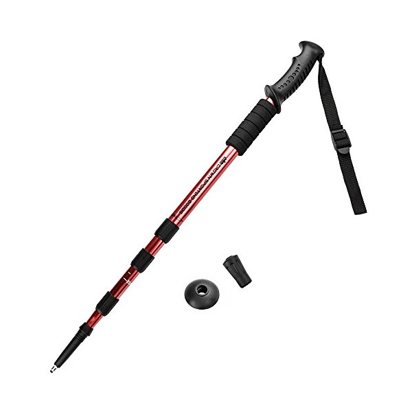 Crown Sporting Goods Shock-Resistant Adjustable Trekking Pole and Hiking Staff, 43-Inch, Red