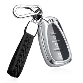 SANRILY Plating TPU 3/4/5 Button Key Fob Cover for Chevy Malibu Equinox Cruze Camaro Tahoe Silverado Traverse Blazer Sonic Keyless Smart Key Case with Keychain Silver