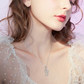 DAOCHONG 925 Sterling Silver CZ Treble Clef Pendant Musical Note Music Necklace for Women Music Lover Graduation