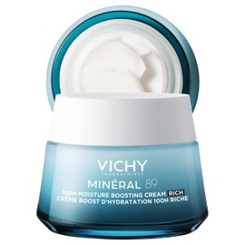 Vichy Minéral 89 100 h Moisture Boost Cream, for Normal and Dry Skin, Rich Cream with Hyaluronic Acid and Vitamins, Fast Absorbing and Non-Greasy, No Fragrances, 50 ml