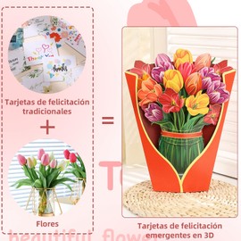AKASENKO 2 pcs Tarjetas de felicitación de ramo de flores emergentes en 3D,con Sobre de Regalo,Tarjetas Pop Up de Flores,tarjetas del Día para Familiares, Amigos, Aniversarios y Profesores (Estilo Ⅰ)