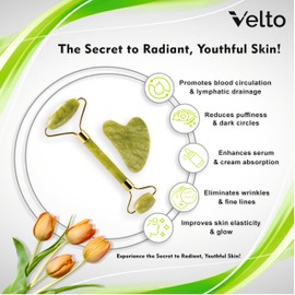 VELTO ENTERPRISES Facial Massager Jade Roller & Gua Sha Tool | 100% Natural Himalayan Stone for Face & Neck | Anti-Aging, Wrinkle Reduction & Serum Absorption