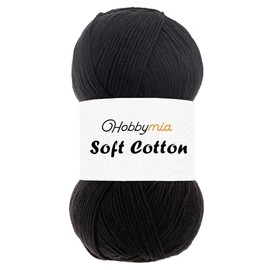 HobbyMia Soft Cotton Yarn for Crocheting - 100gr / 361yds - 55% Cotton / 45% Acrylic - (2) Sport Fine Weight (Black - Black, 1 Skein)