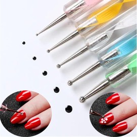 5PCS Dotting Pens with 3 PCS Nail Painting Brushes,Rookii Nail Painting Brushes for Dot Drawing Home Salon,Pattern Tracing Pen, Ball Embossing Pen for Transfer Paper. (Colorful Silver)