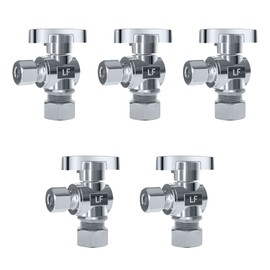 VINTEX 5 Pack Angle Stop Valve,1/2 in. NOM Compression x 3/8 in. OD Compression Angle Shut Off Valve,5/8" OD x 3/8" OD 1/4 Turn Faucet Valve,Water Stop Valve,Chrome Plated,Brass