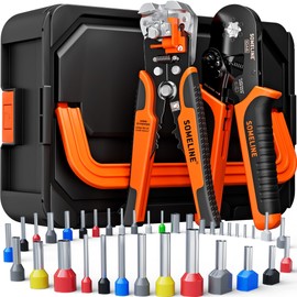 SOMELINE Ferrule Hexagonal Crimping Tool Kit, 36 Sizes Ferrules, AWG 24-8 Ferrule Crimper, with Hexagonal Crimper and Automatic Wire Stripper, Ferrule Terminal Assortment Kit (Stackable Tool Box)