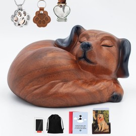 Pet Dog Urns for Ashes, Sleeping Resin Cremation Animal Urn and Sealed Bag, Decorative Funerary Memorial, Fur Keepsake, Ashes Necklace Keychain, Inkless Paw Print Kit, Picture Frames (Dachshund)