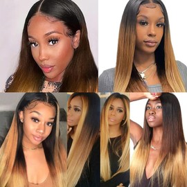 T1B/4/27 Human Hair Bundles Chocolate Brown Straight Human Hair Weave 18 18 18 inch Ombre Brown Bundle #27 Honey Blonde Straight Hair Extensions