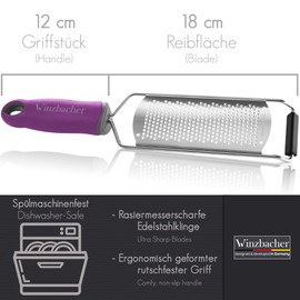 Winzbacher® Premium Zester/Grater, Parmesan/Lemon/Nutmeg / Ginger Grater and Much More Razor-Sharp Stainless Steel Blade, Dishwasher-Safe, Including Protection and Cleaning Brush