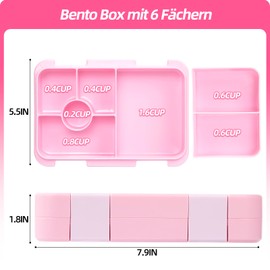 QCQHDU Bento Box for Children and Toddlers, Small Lunch Box with 6 Compartments, BPA-Free Lunch Box Children, Leak-Proof Snack Container for Nursery, Back to School (Pink)