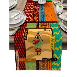 African Ethnic Female Table Runner, Wedding Decor, Tablecloth, Kitchen Table Decoration Home Party Decor (180cm x 33cm, Futa Jallon)