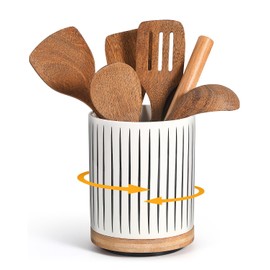 YooGun 360° Rotating Utensil Holder, 7.9" Kitchen Ceramic Utensil Holder for Countertop, Extra Large Crock for Kitchen Utensils, Morden Utensil Organizer for Cooking Tool, Kitchen Decor