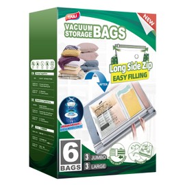 TAILI-LONG SIDE ZIP 6 Pack Vacuum Storage Bags, Space Saver Bags (3 Large+3 Extra Large), Multi-Size Space Bags for Full-size Comforters, Blankets, Clothes, Pillows, Closet Storage Solutions Blankets