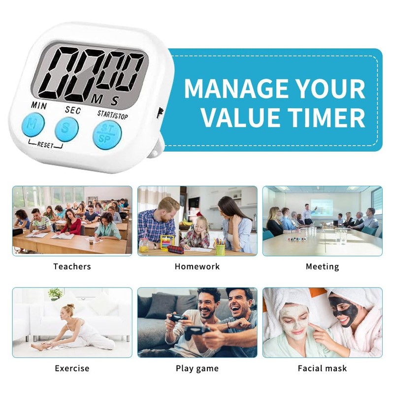 SULIVES 4PCS Digital Kitchen Timer Magnetic Backing Stand Timers, LCD