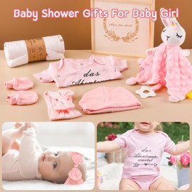 Baby Girl Gift, Newborn Gift, Rodelna Baby Gift Set, 7-in-1 Set: Including Romper, Blanket, Safety Blanket, Baby Hat, Baby Gloves, Bow, Souvenir Box