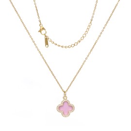 Fviswiak Clover Necklace For Women 14K Gold Plated/Silver Dainty Lucky Clover Pendent Necklace Trendy Four Leaf Clover Necklace Cute Simple Women's Jewelry Gift (Gold-Pink)