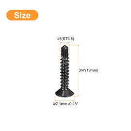 QUARKZMAN #6 x 3/4 Inch Drilling Screws Countersunk Head Pack of 120 Self-Tapping Screws 410 Stainless Steel Screws Flat Head Phillips Drive Self Drilling Screws Black Oxide