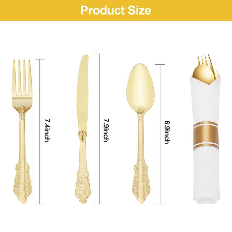 Goodluck 100 Pack Heavyweight Gold Plastic Silverware Set – 300