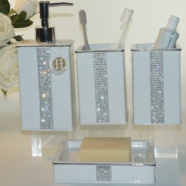 CAAHANJIA Bathroom Accessories Set 4 Pcs-Ceramic Gift Set Soap Dispenser Pump & Toothbrush Holder & Tumbler Cup & Soap Dish - Bathroom Home Decor Clearance, Countertop Vanity Organize(12 Ounce White)