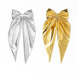 AYNKH 2PCS Bright Big Bow Hair Clips, Gold Silver Shiny Color Barrette, Cool Hair Accessories for Women Girls Music Festival Party Head Wear, Eye-Catching Costume for Holiday Carnival