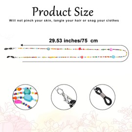 Wanmu Eyeglass Chain, Colorful Bead Women’s Eyeglass Chain, Mask Lanyard, Beaded Eye Glasses Strap Holders Around Neck For Women, Reading glass Necklace Lanyard (Rainbow Beads)