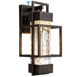 PARTPHONER Modern Outdoor Light Fixture Dusk to Dawn Outdoor Lighting, 15" H Exterior Wall Sconce Waterproof Porch Light, Outside Light for House with Water Glass for Garage Doorway Black Brushed Gold